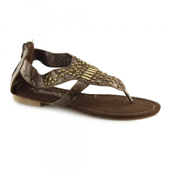 2.762105 Womens Toe Post Jem Sandals Brown Python