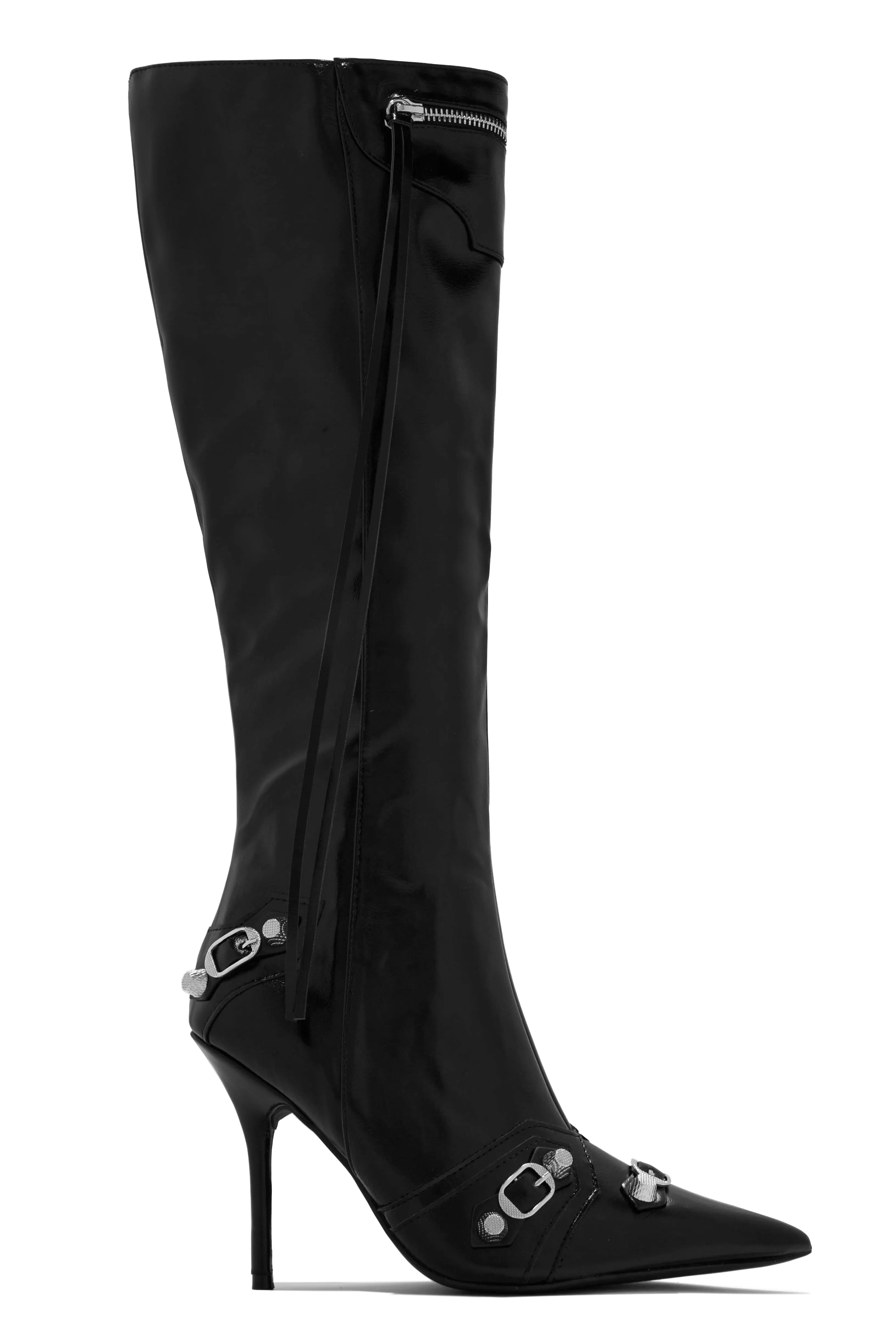 Adison Metallic Knee High Boots - Silver