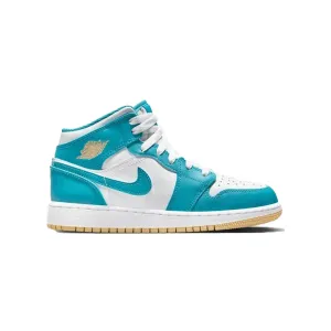 Air Jordan 1 Mid Aquatone/Gold-white (GS) Sale