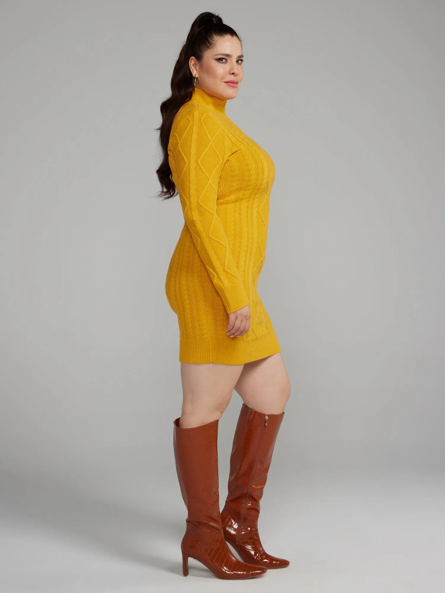 Back Cutout Cable Knit Sweater Dress