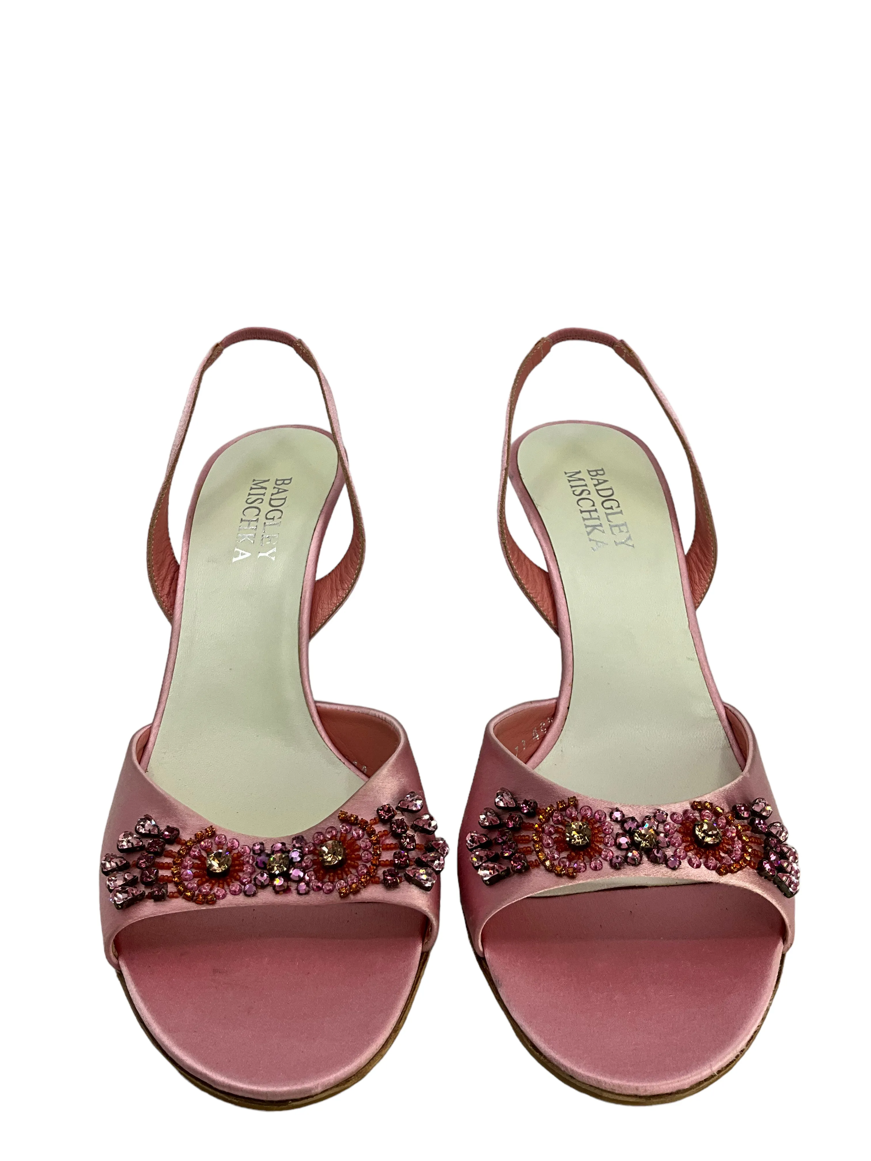 Badgley Mischka Pink Satin Embroidered Sandals Size 10.5