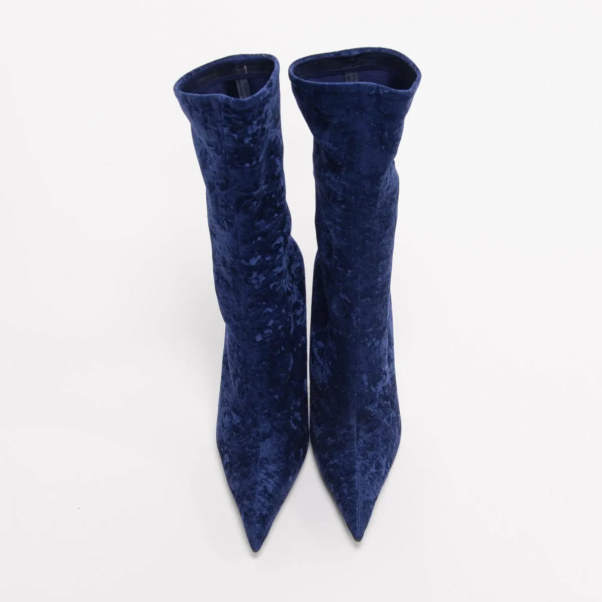 Balenciaga Blue Crushed Velvet Knife Boots 40