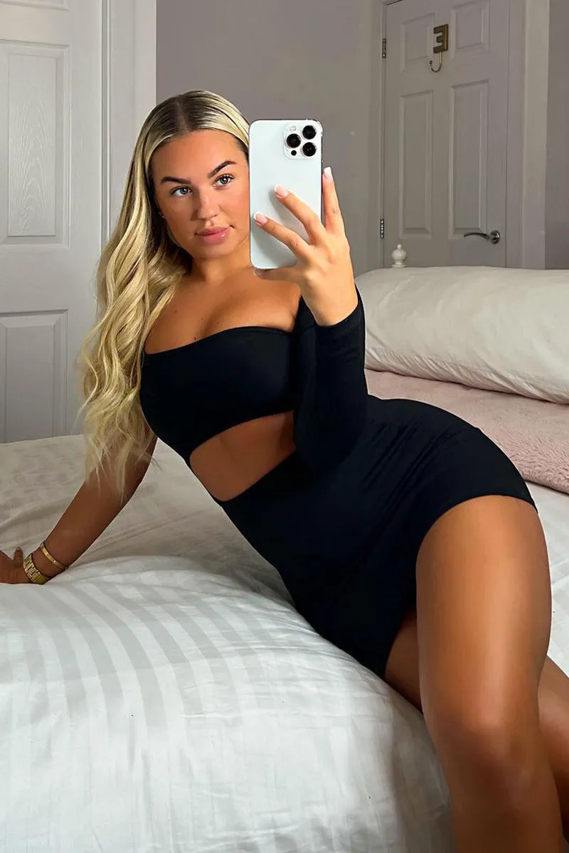 Black One Sleeve Cut Out Mini Dress - Kyra