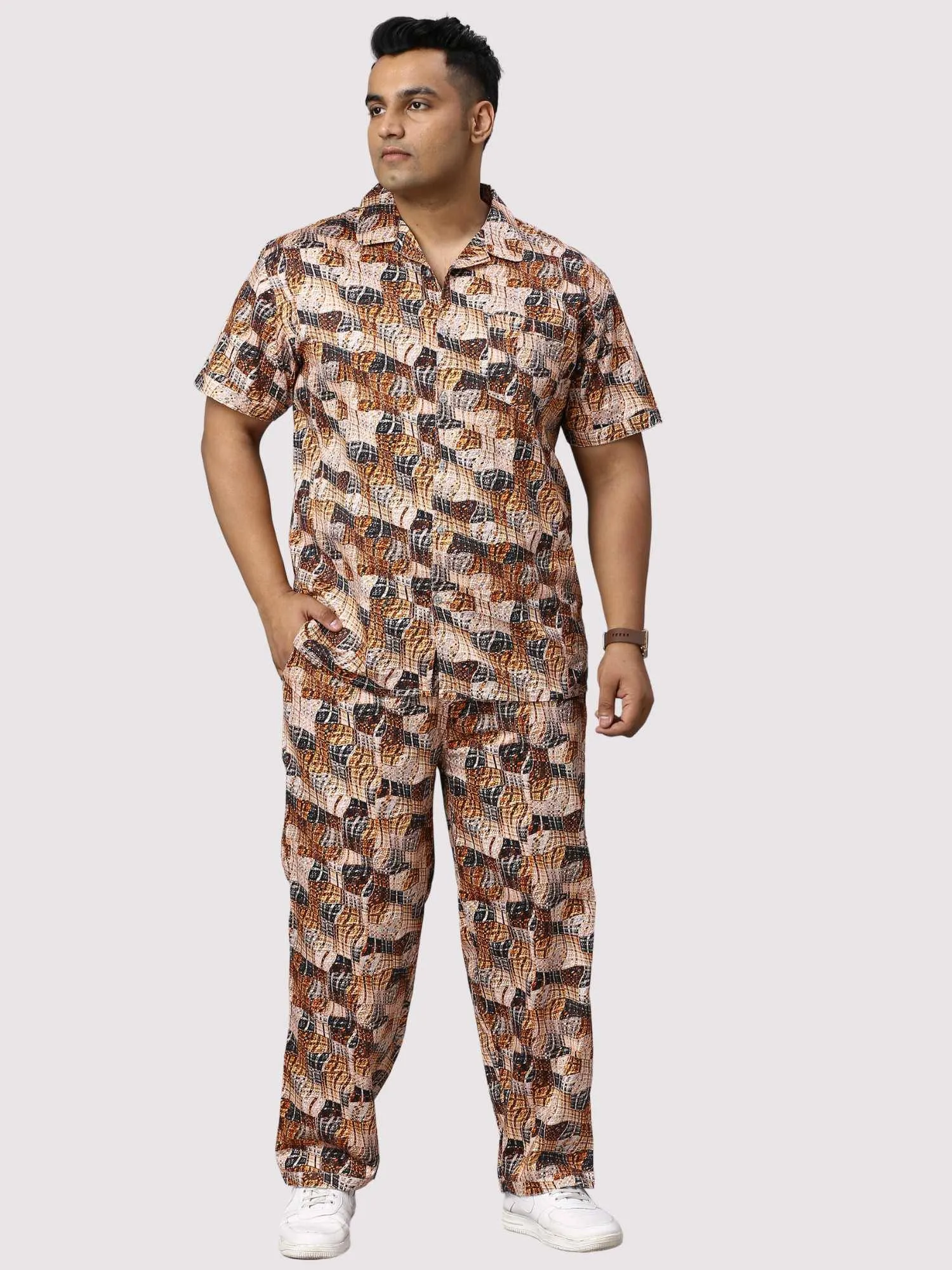 Brass Waves Men Digital Printed Full Co-Ords Men's Plus Size