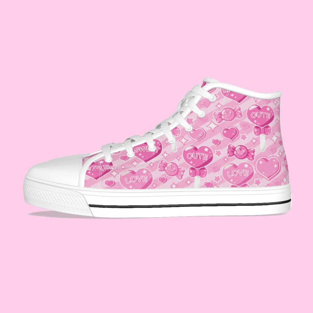 Candy Love Hearts (Pink Cutie) Women's High Top Cutie Canvas Shoes