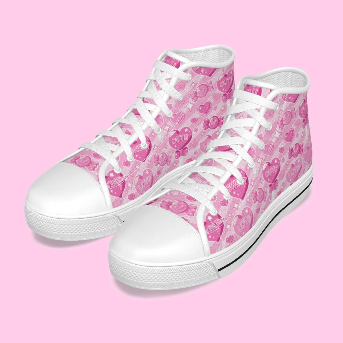 Candy Love Hearts (Pink Cutie) Women's High Top Cutie Canvas Shoes