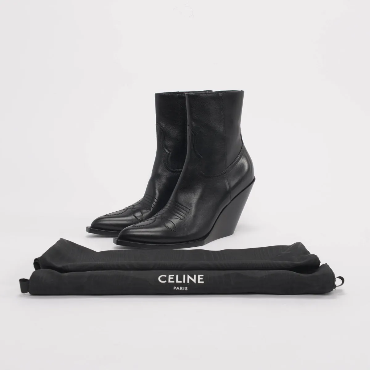 Celine Black Calfskin Moon Zipped Boots 40