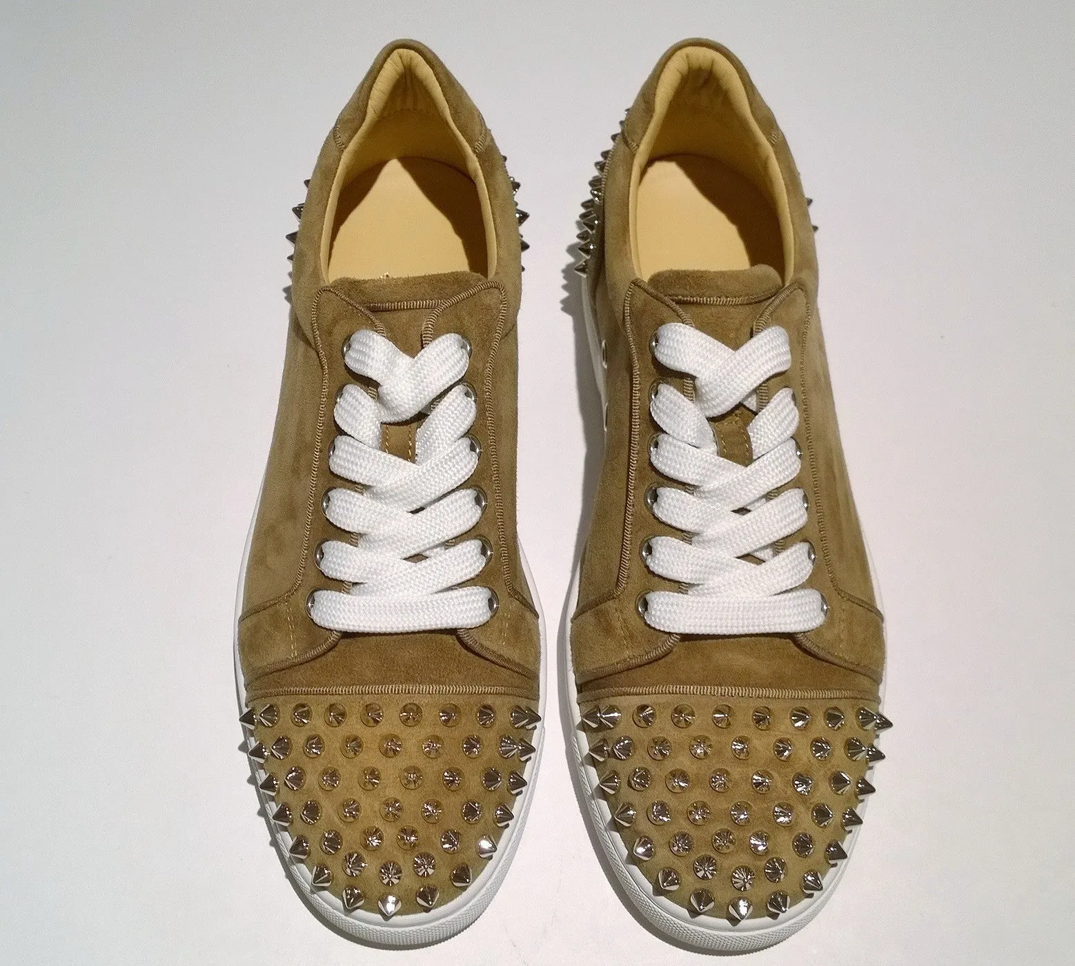 Christian Louboutin Vieira 2 Orlato Veau Fennec Suede Sneakers with Silver Spikes Trainers