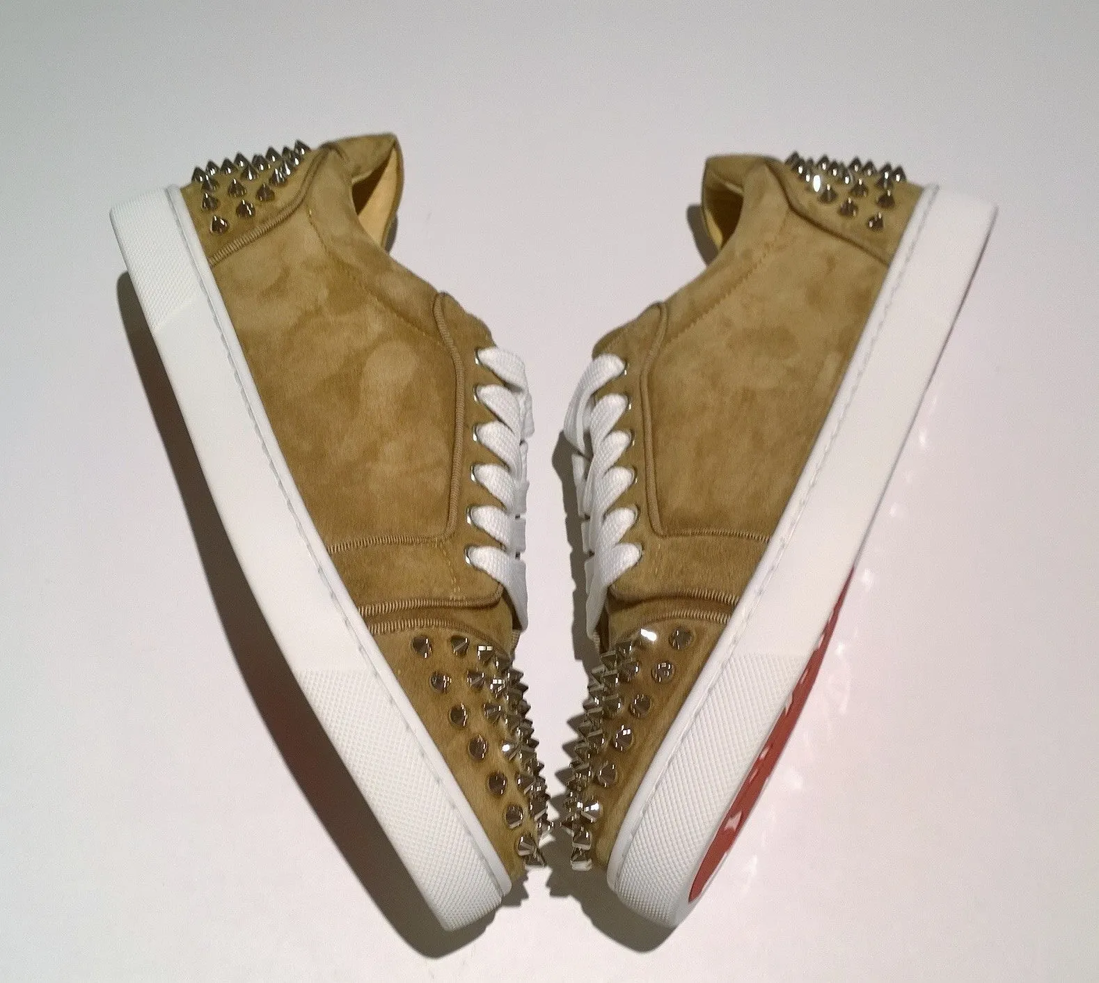 Christian Louboutin Vieira 2 Orlato Veau Fennec Suede Sneakers with Silver Spikes Trainers