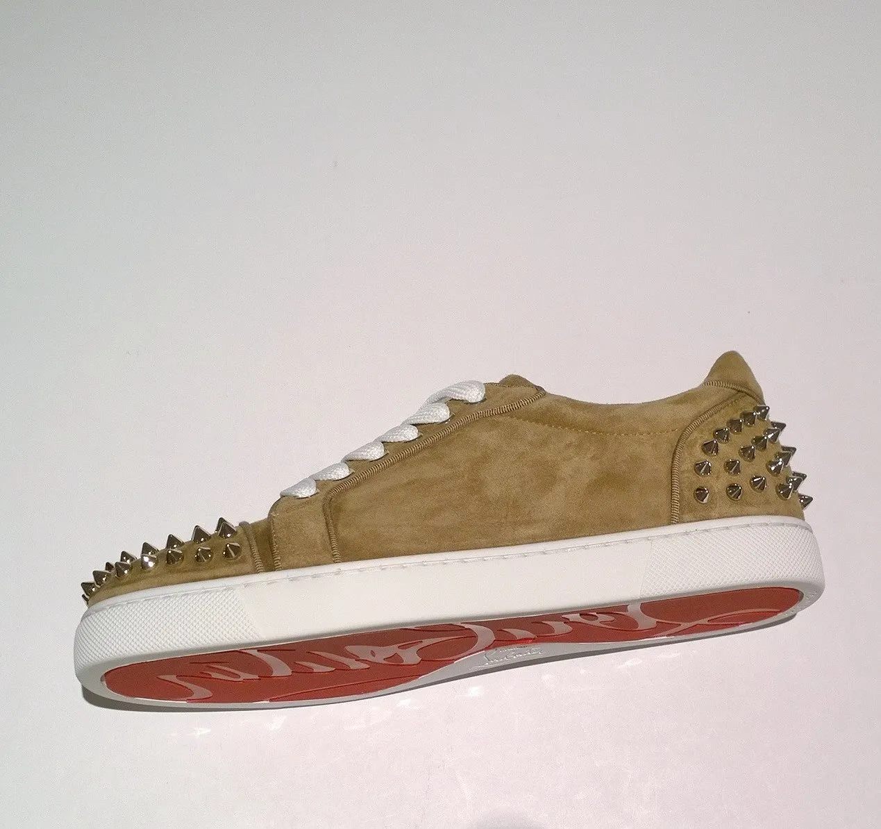 Christian Louboutin Vieira 2 Orlato Veau Fennec Suede Sneakers with Silver Spikes Trainers