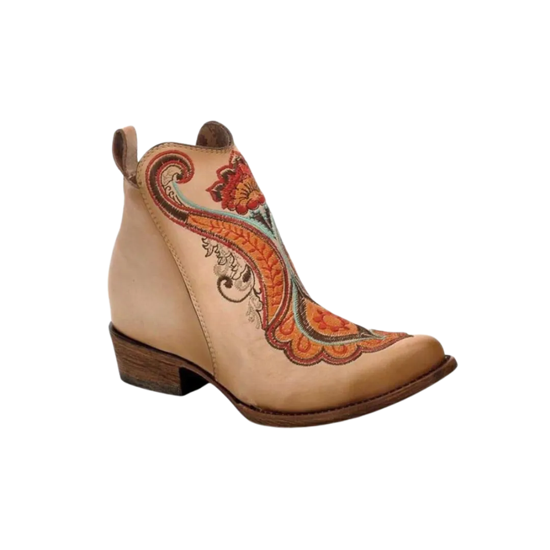 Corral Boots Women's Natural Orange Embroidery Ankle Boots