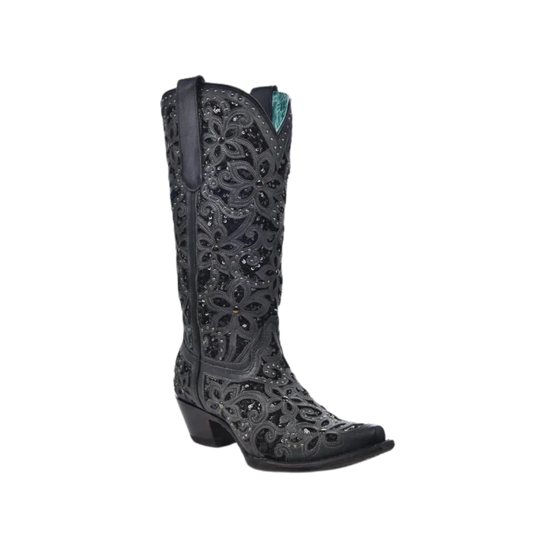 Corral Women's Inlay Embroidery & Studs Black Boots