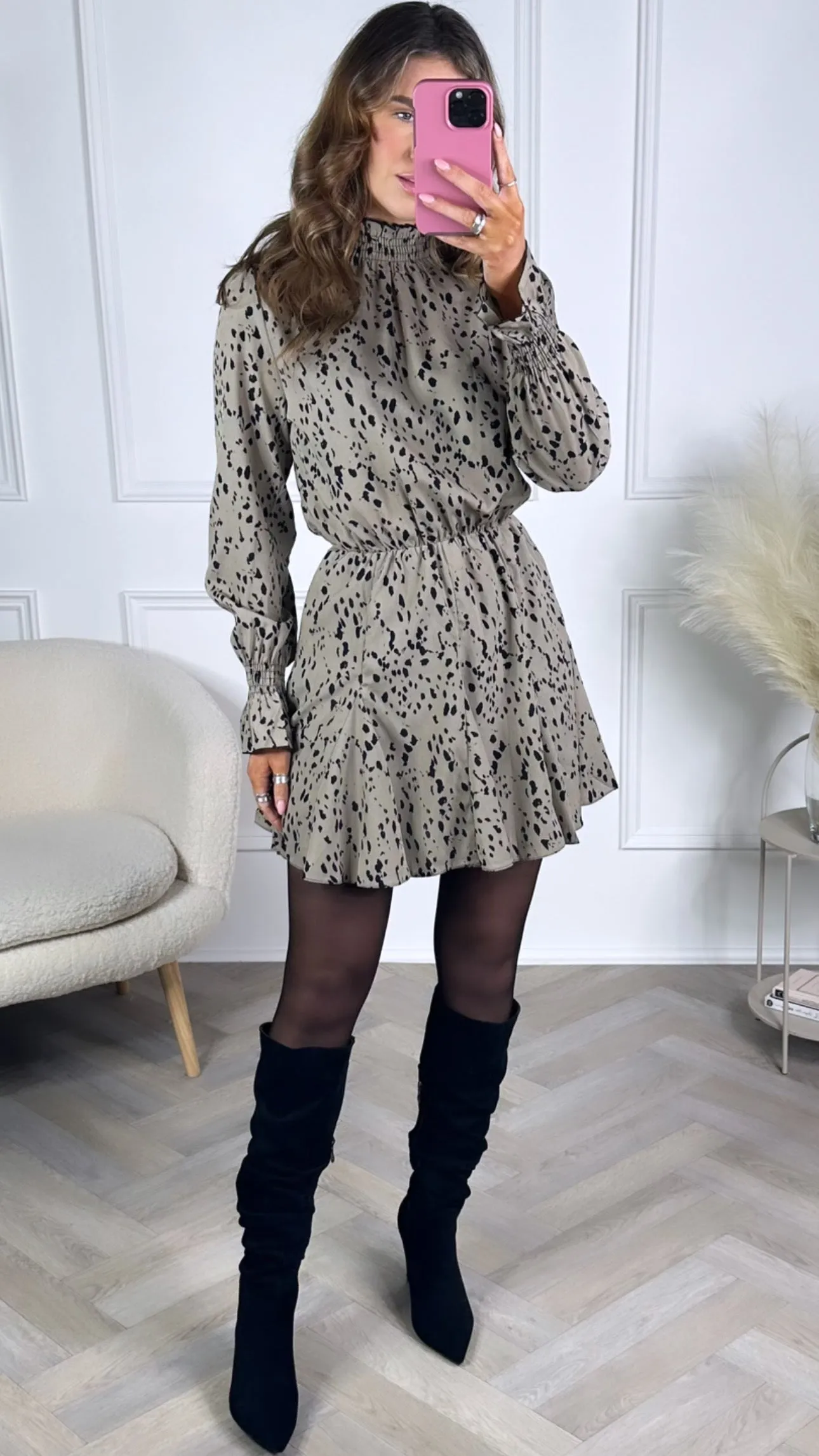 Diana Beige Animal Print Skater Mini Dress