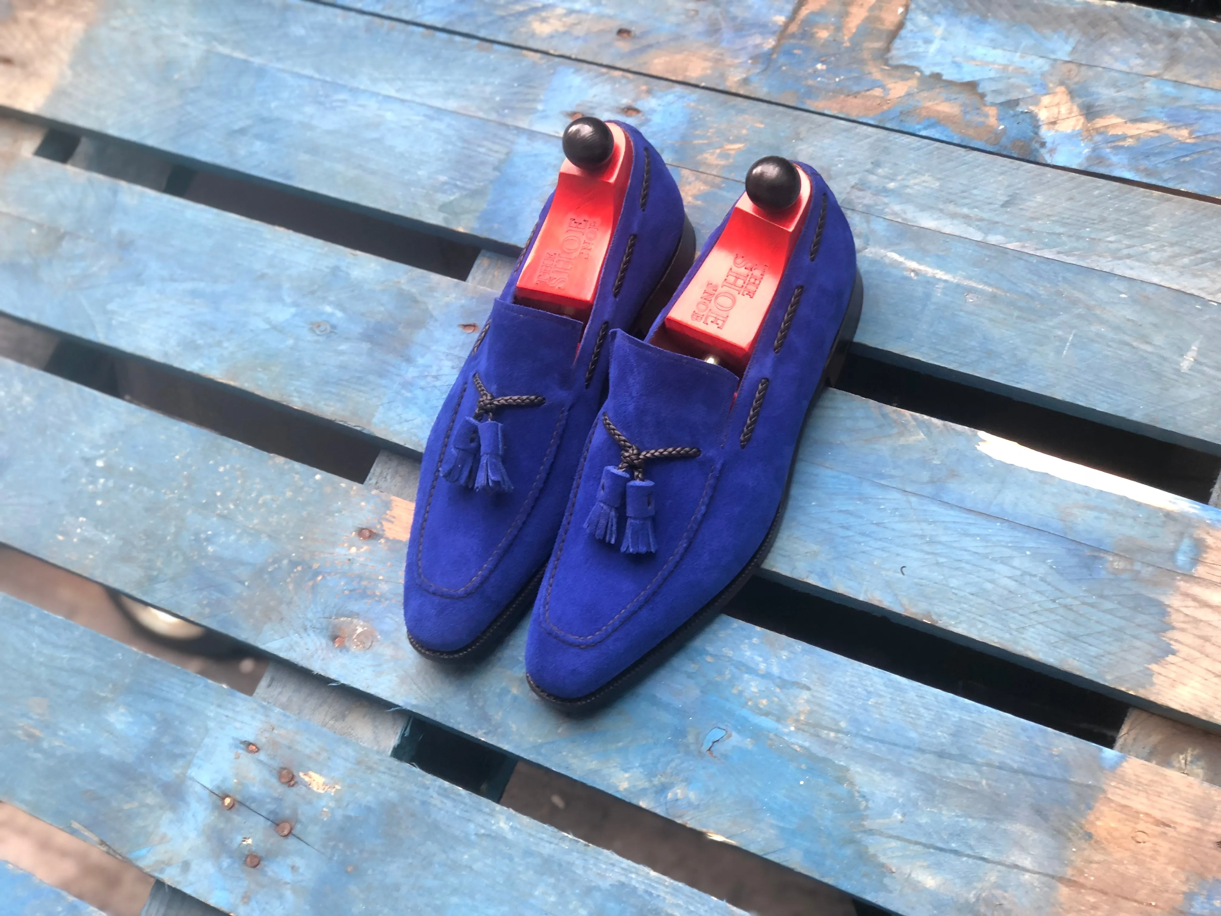 Eskapa - MTO - Vivid Blue Suede - LPB Last - Single Leather Sole