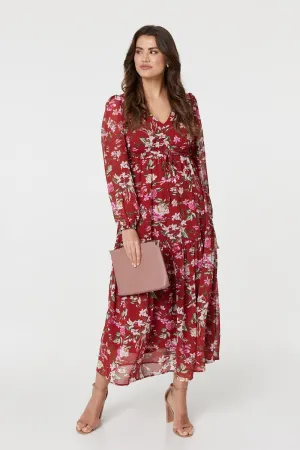 Floral Long Sleeve Tiered Maxi Dress