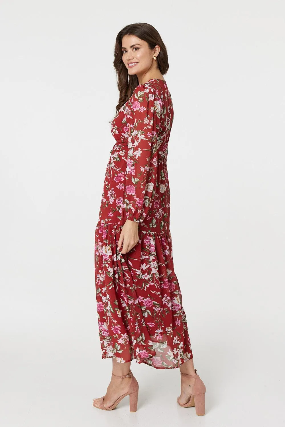 Floral Long Sleeve Tiered Maxi Dress