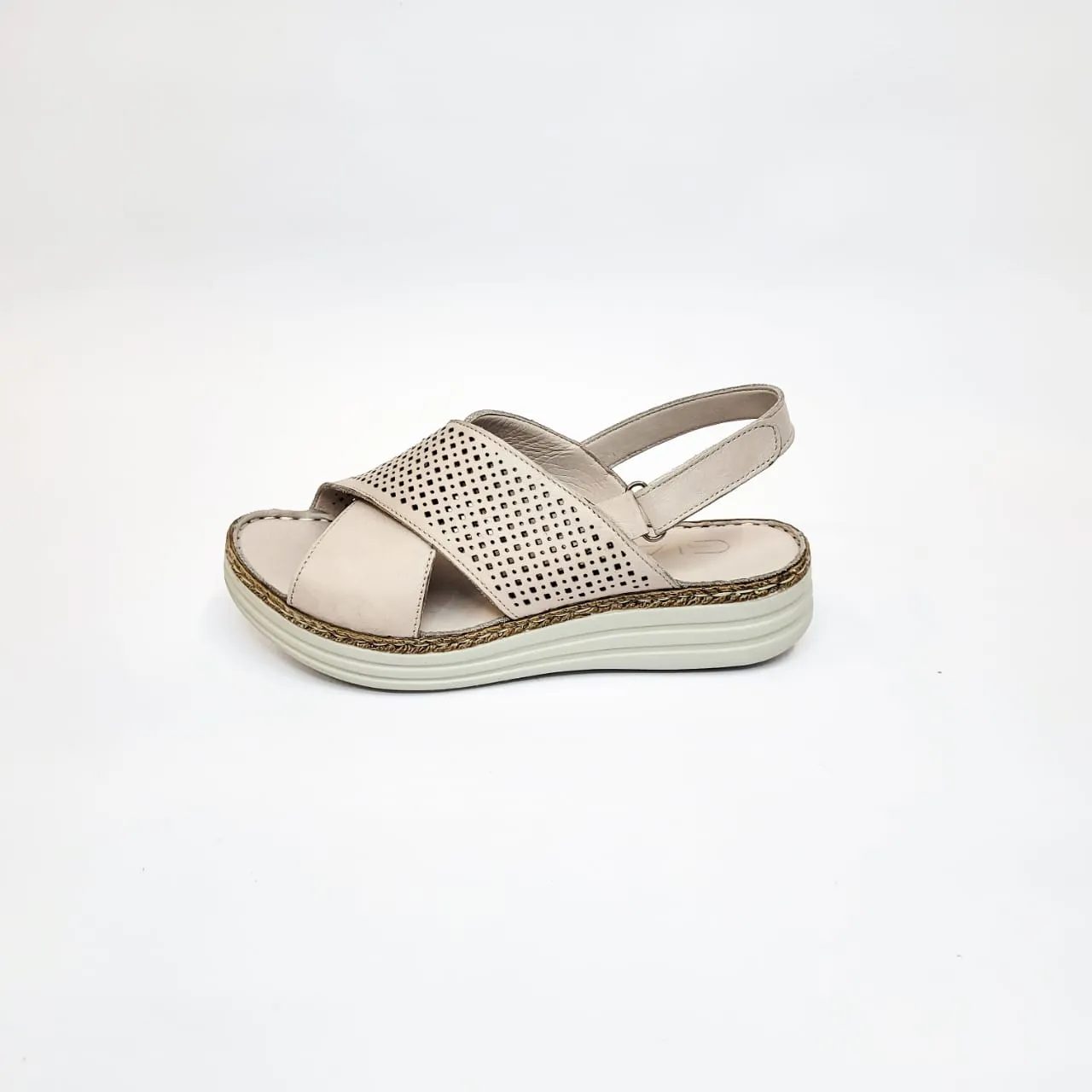 Gia stone leather sandal with velcro strap