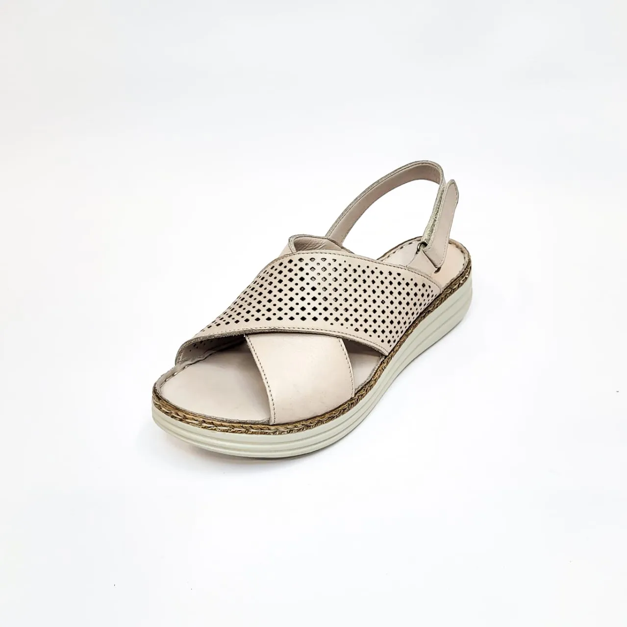 Gia stone leather sandal with velcro strap