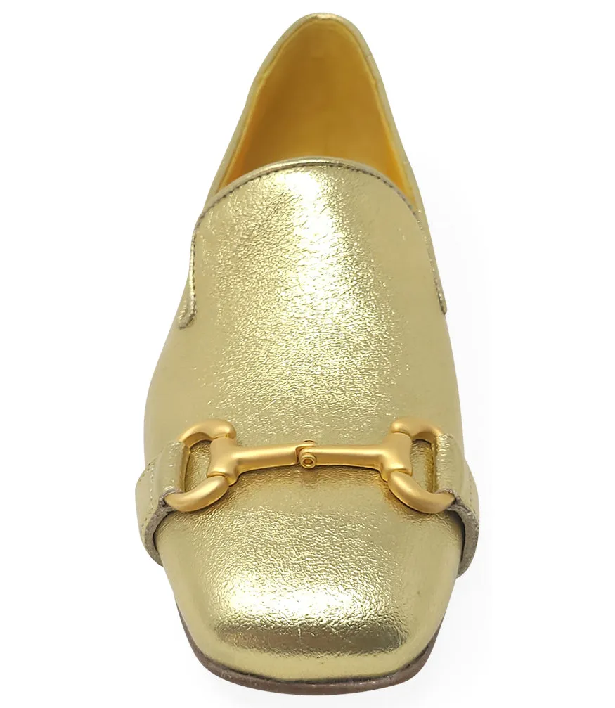 Gold Leather  Square Toe Loafer