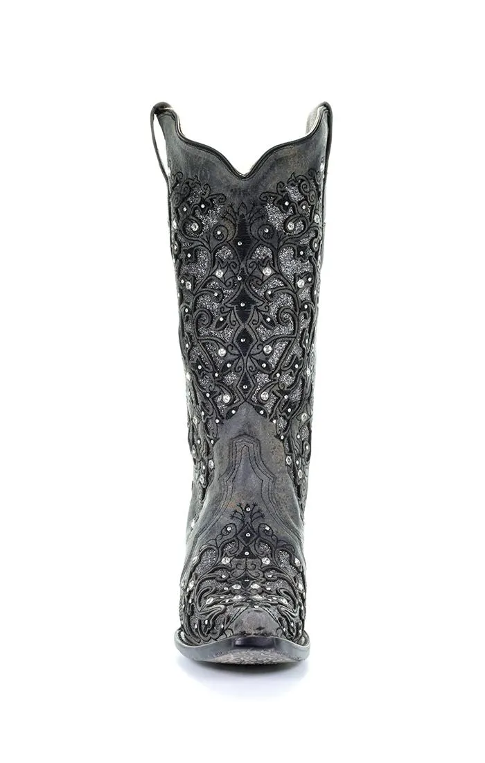 Gray Inlay & Embroidery, Studs, Crystals Western Boot - Corral Boots at Bourbon Cowgirl