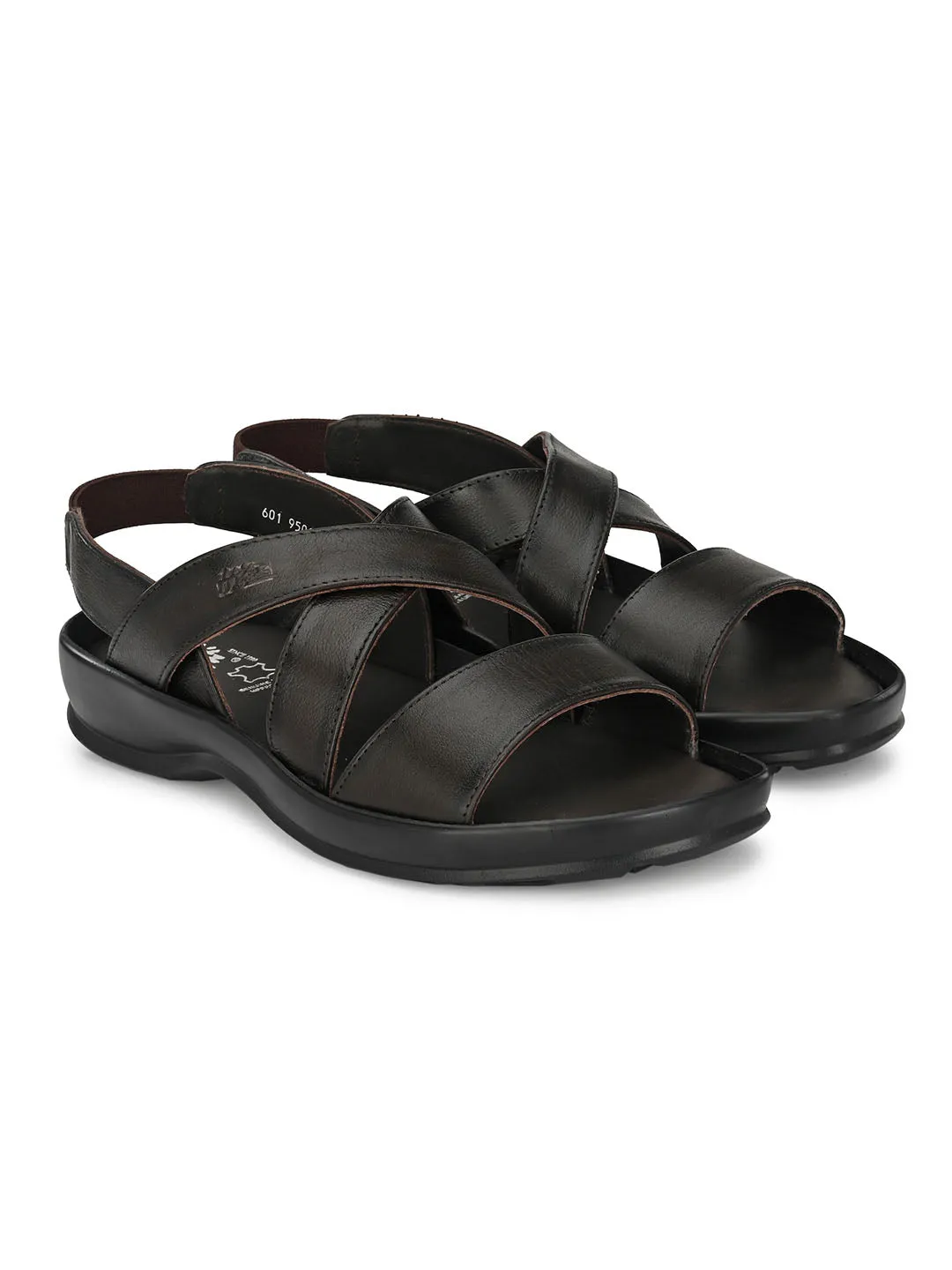 Hitz Men's Brown Leather Open Toe Slip-On Comfort Sandals