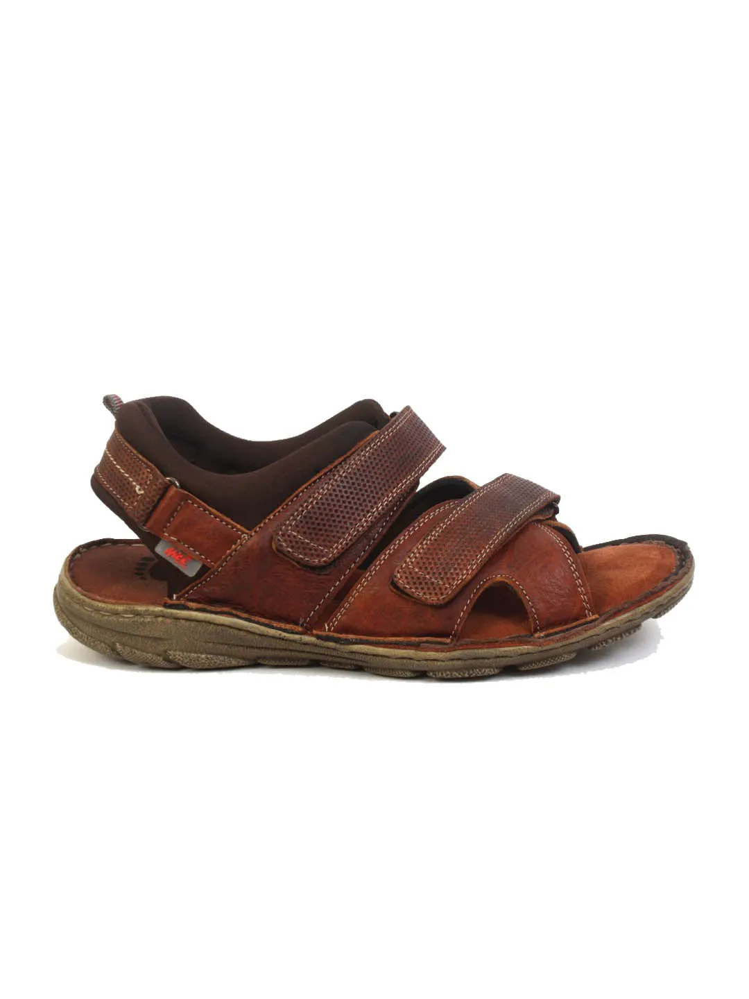 Hitz Men's Tan Leather Comfort Sandals with Velcro Closure