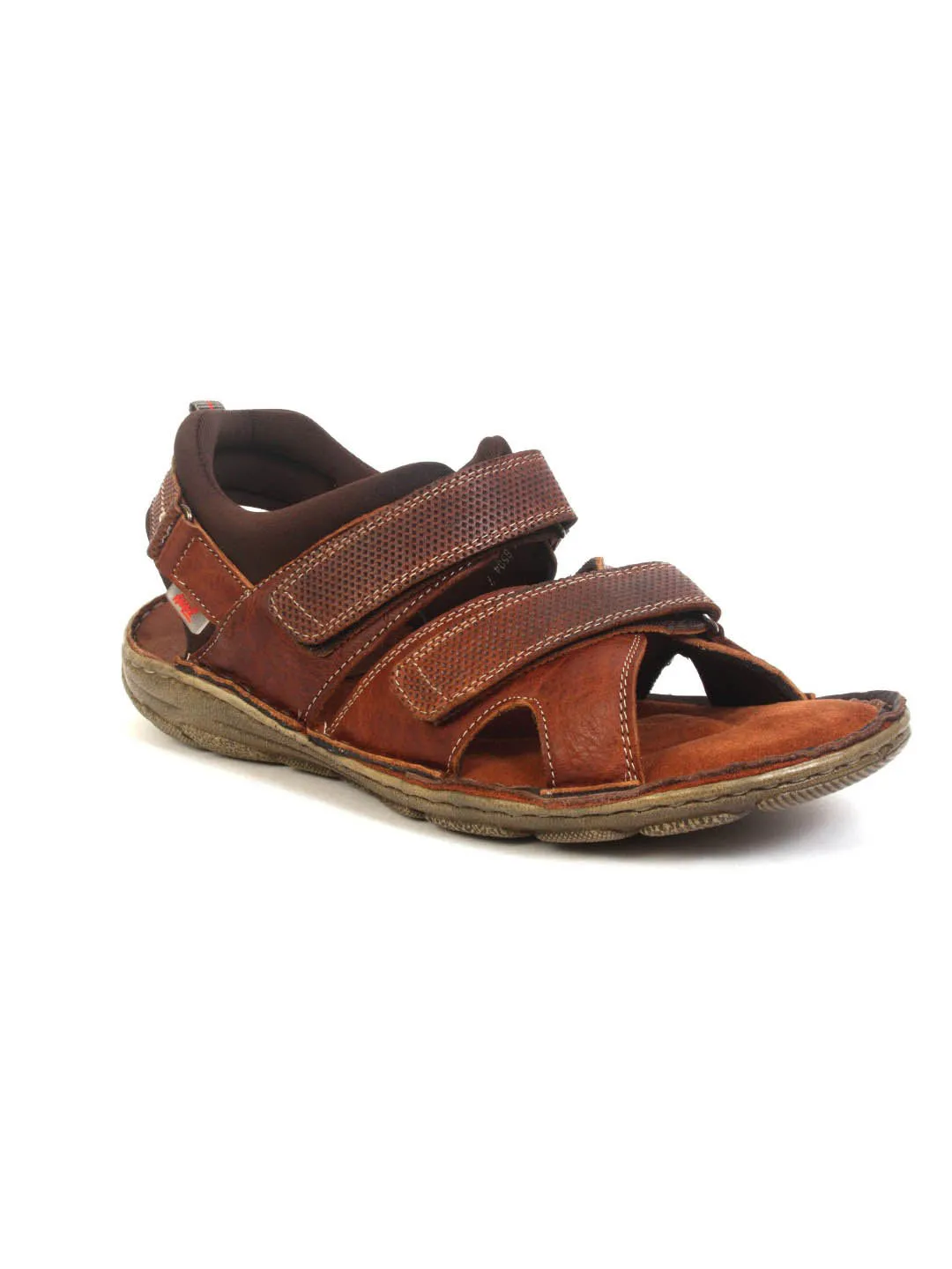 Hitz Men's Tan Leather Comfort Sandals with Velcro Closure