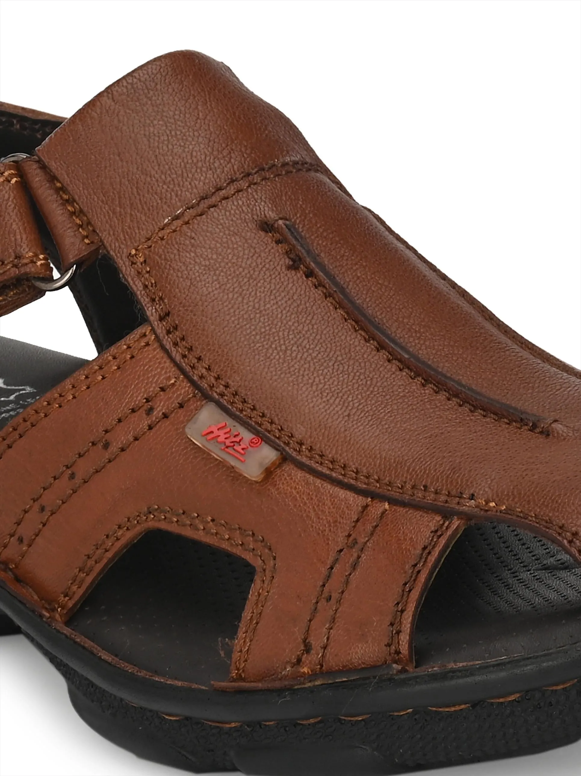 Hitz Men's Tan Leather Comfort Sandals with Velcro Closure