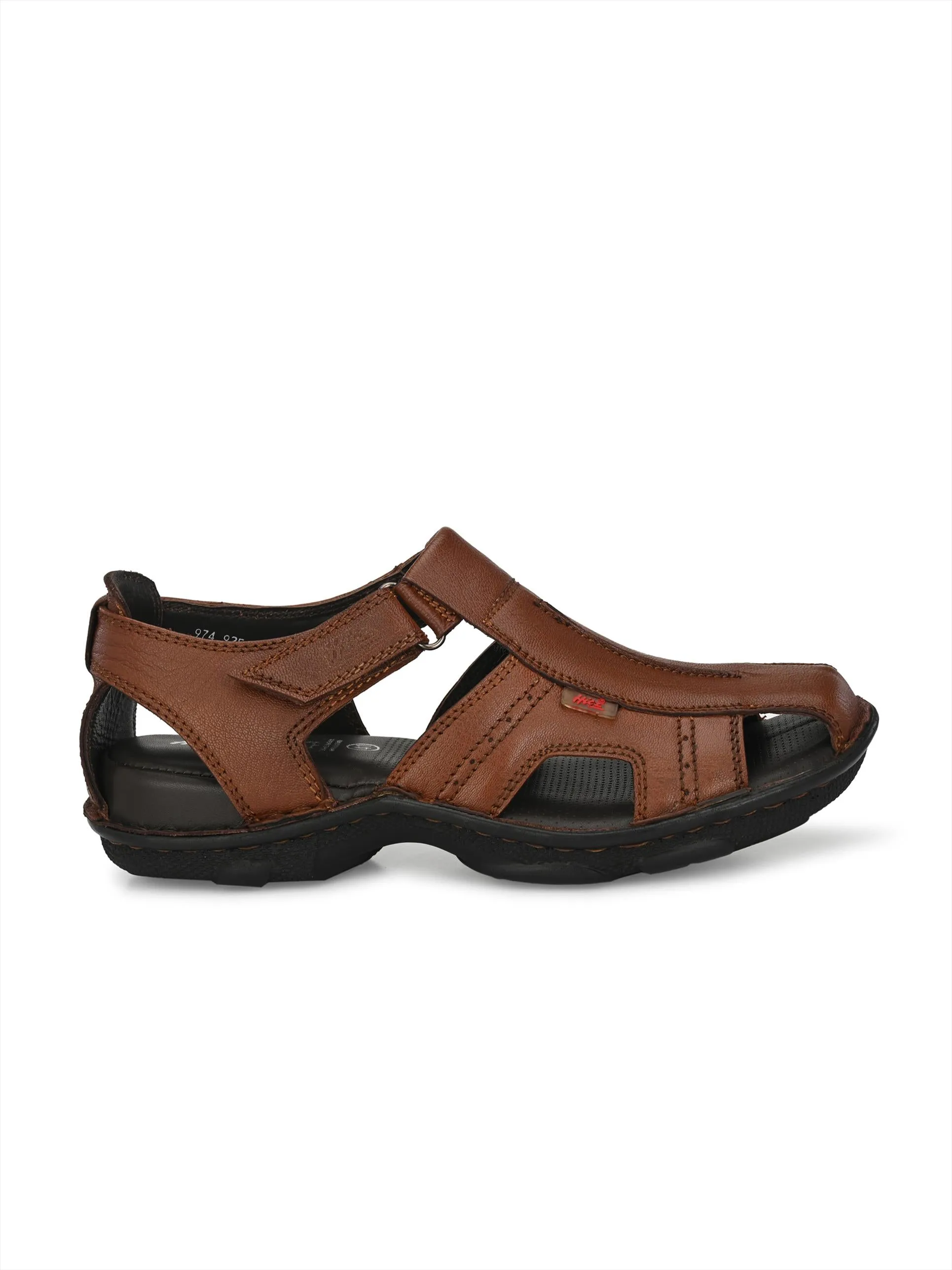 Hitz Men's Tan Leather Comfort Sandals with Velcro Closure