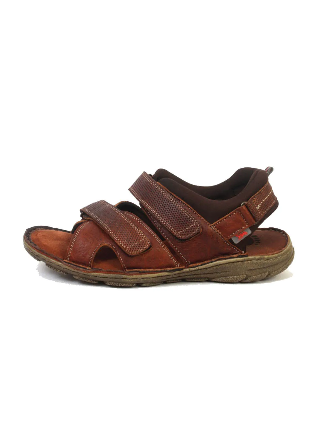 Hitz Men's Tan Leather Comfort Sandals with Velcro Closure