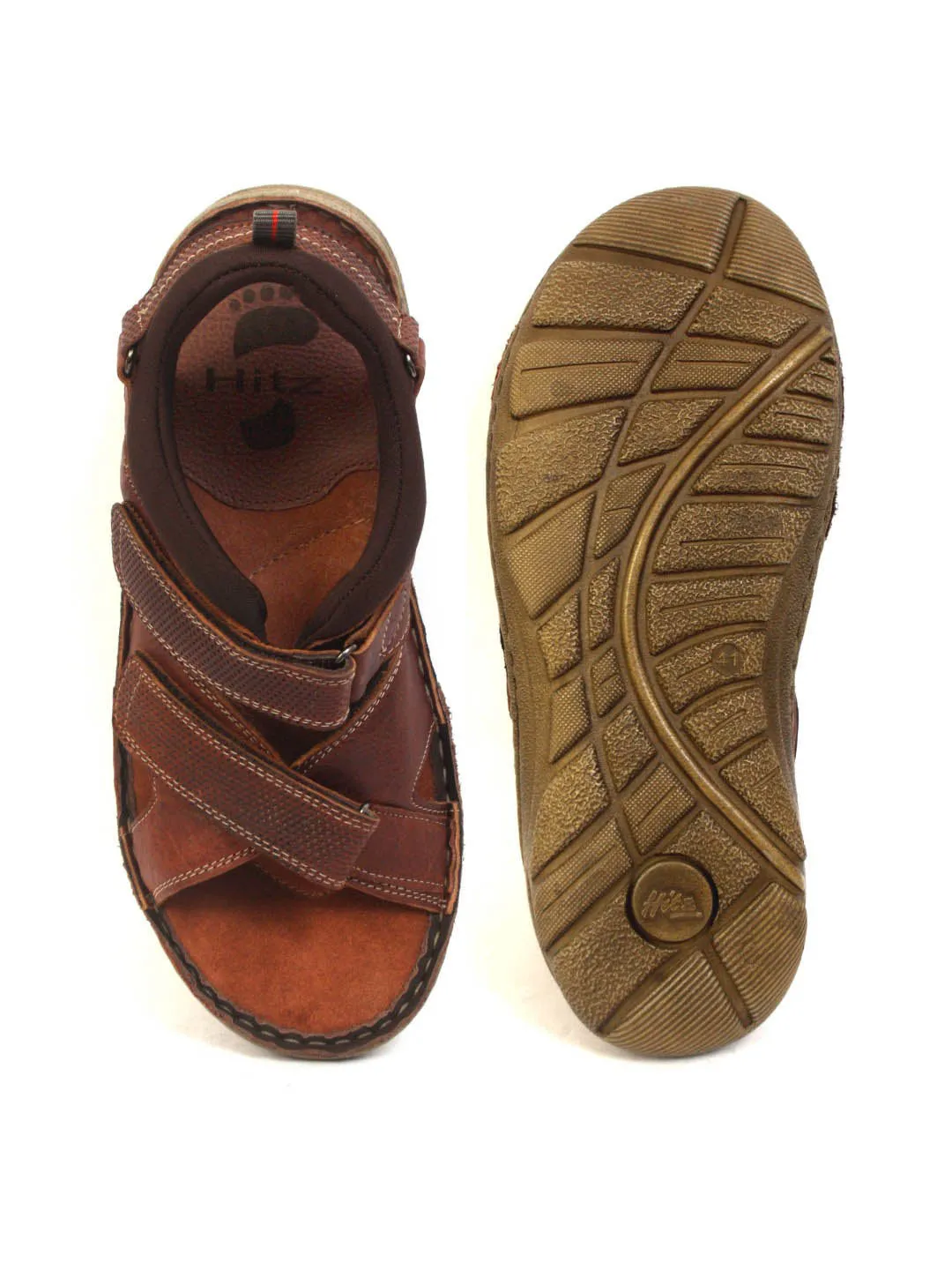 Hitz Men's Tan Leather Comfort Sandals with Velcro Closure