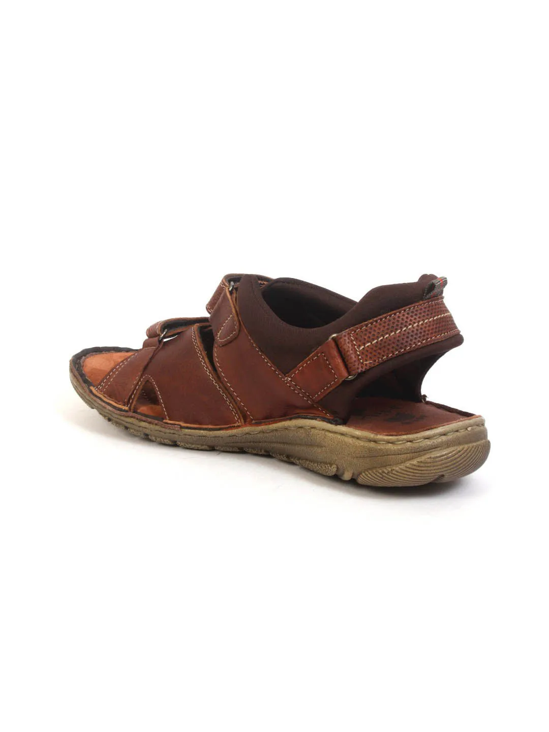 Hitz Men's Tan Leather Comfort Sandals with Velcro Closure