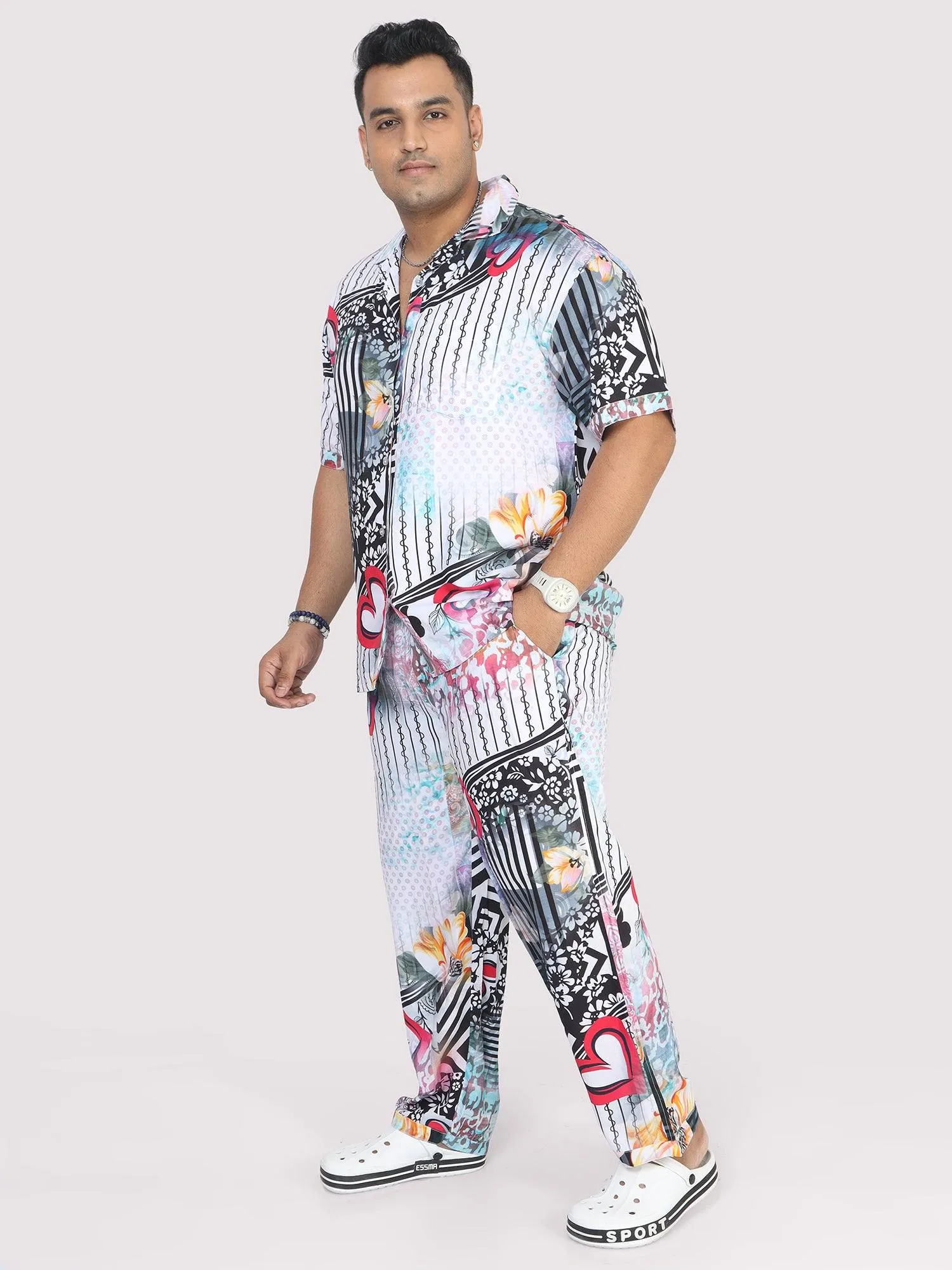 Men Plus Size Love on Geometric Printed Full Sleeve Co-Ords