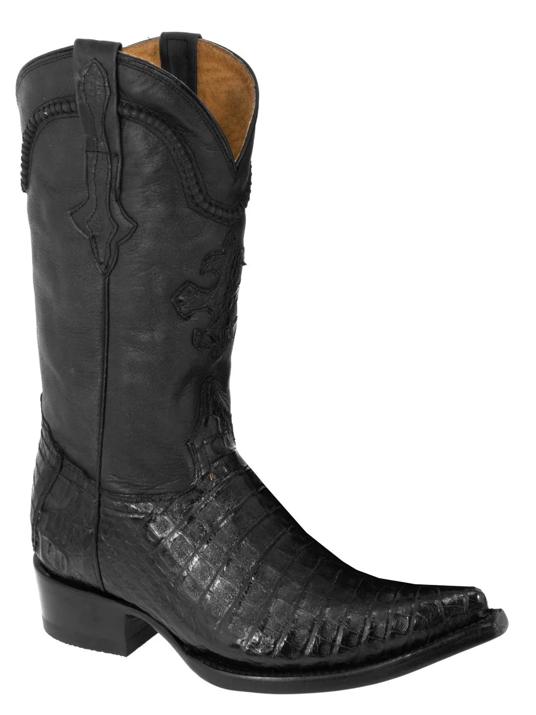 Men's Black All Real Crocodile Skin Leather Cowboy Boots Pointed Toe - CP1