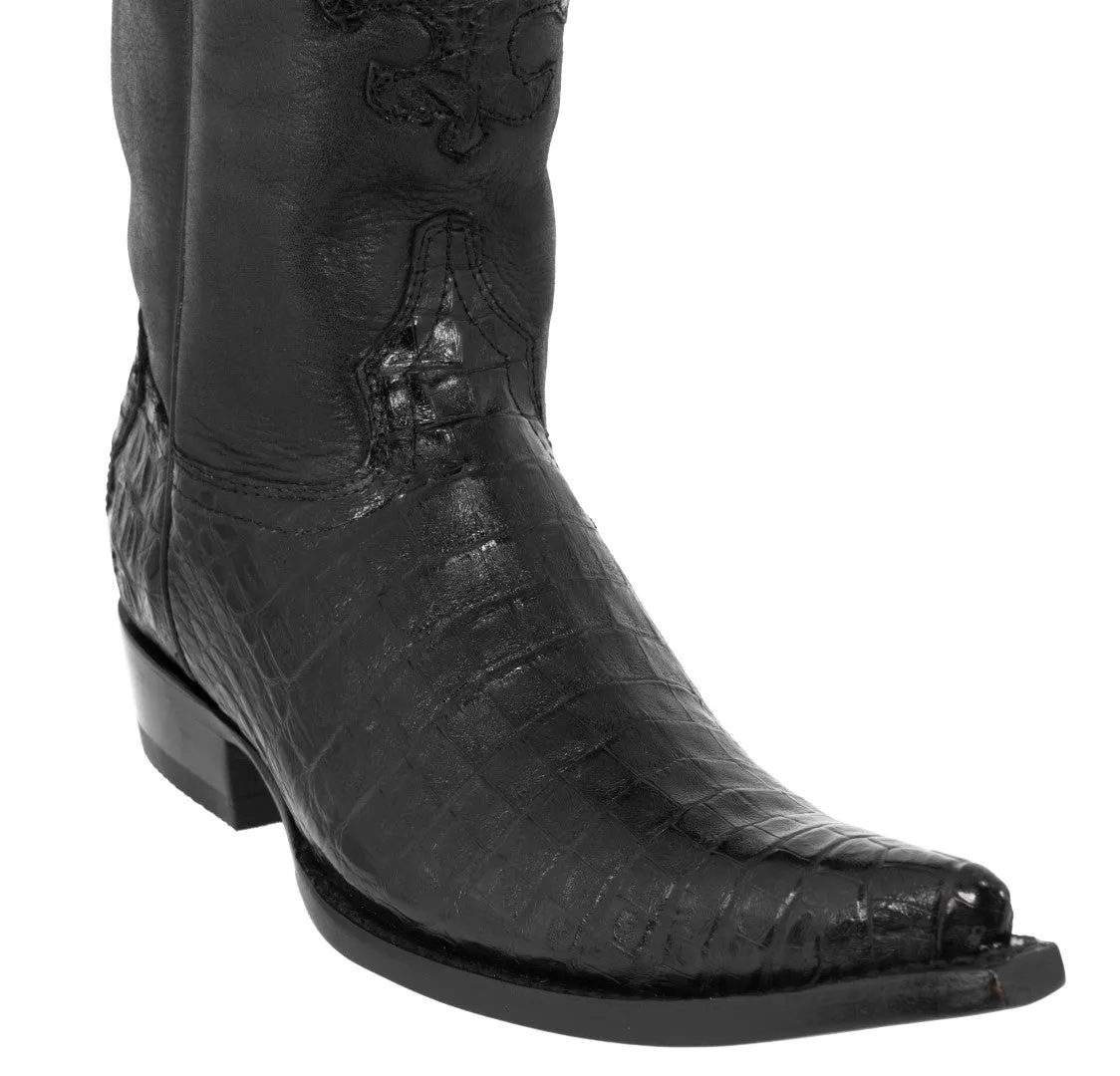 Men's Black All Real Crocodile Skin Leather Cowboy Boots Pointed Toe - CP1