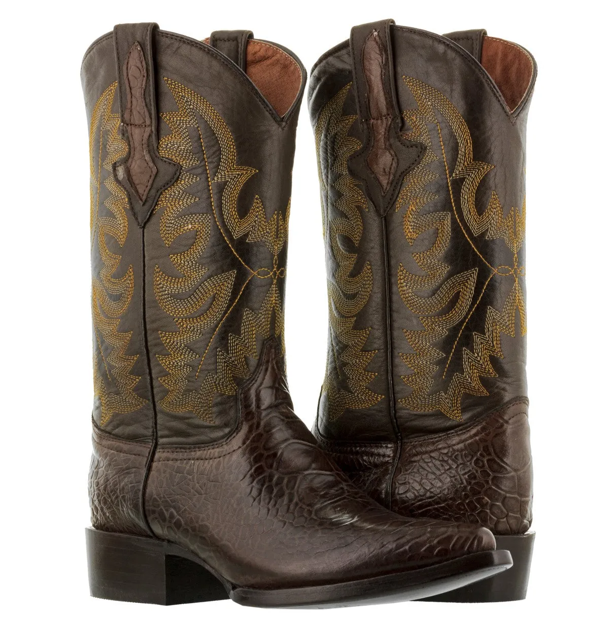 Mens Brown Sea Turtle Print Leather Cowboy Boos - J Toe