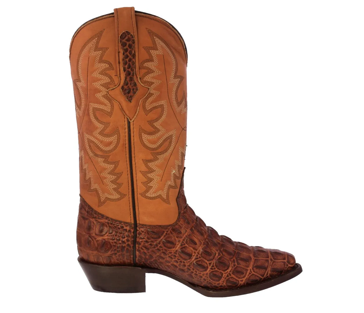 Mens Cognac Leather Cowboy Boots Alligator Back Print - J Toe