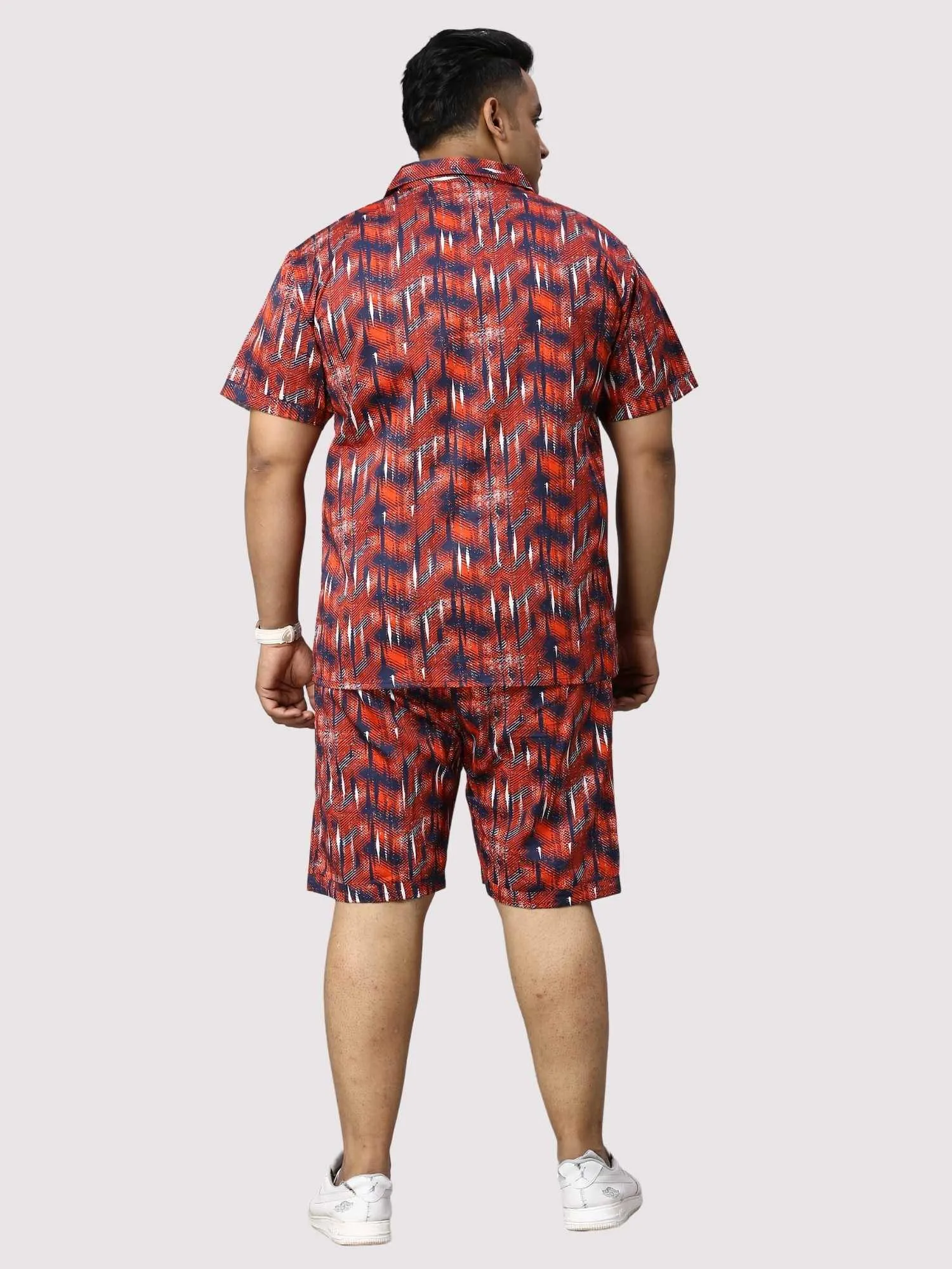 Persian Red Digital Printed Half Co-Ords Men's Plus Size