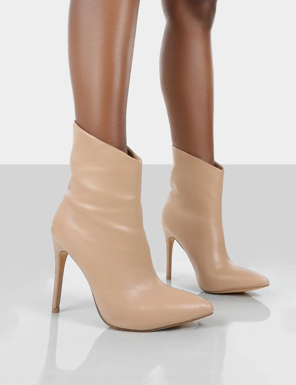 Quinn Nude Patent Heeled Stiletto Ankle Boots