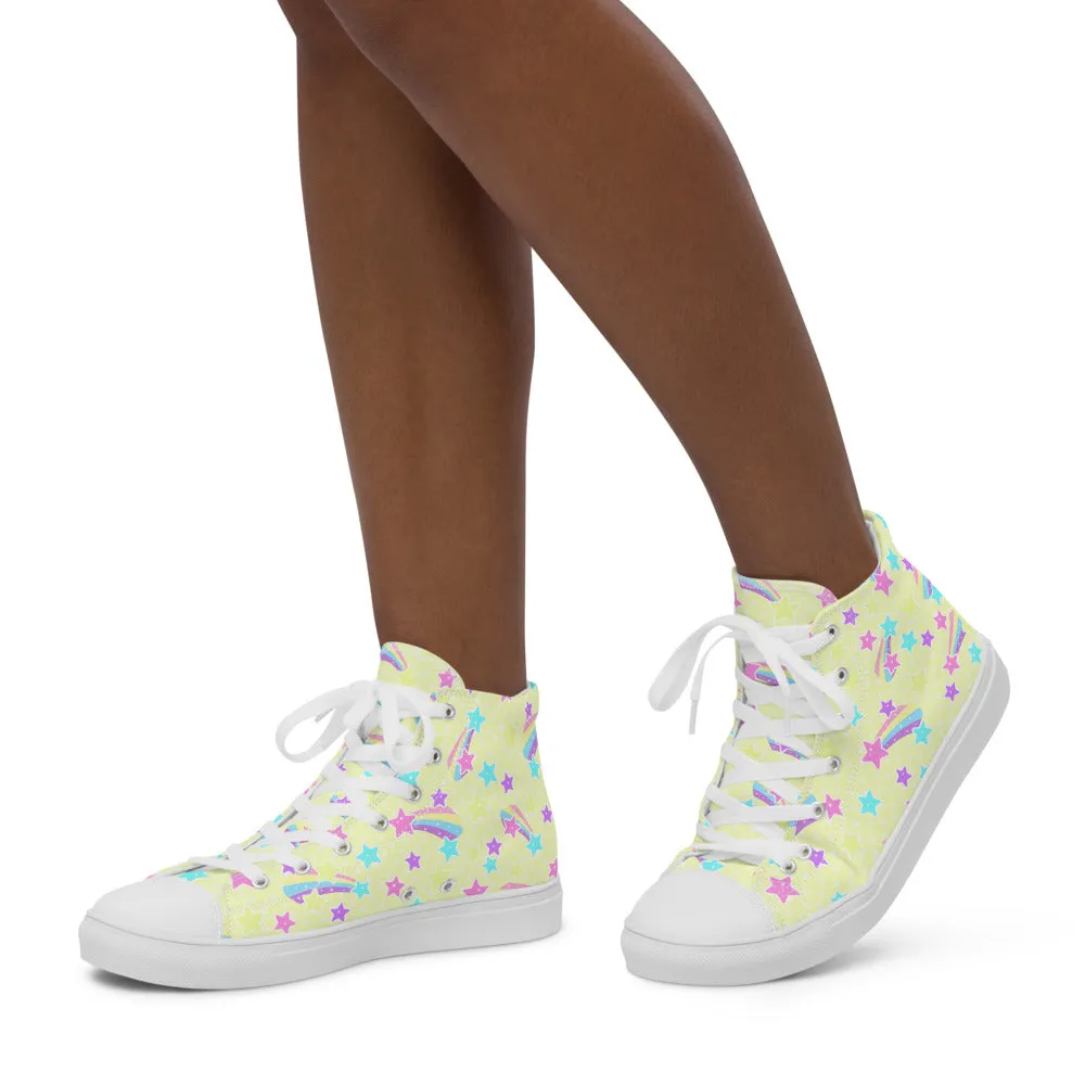 Starry Party Yellow Women’s High Top Canvas Shoes