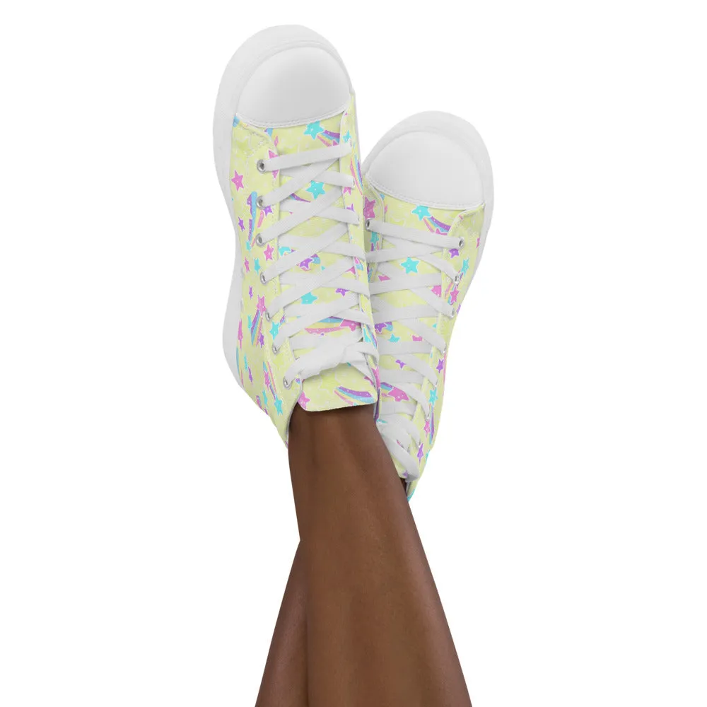 Starry Party Yellow Women’s High Top Canvas Shoes