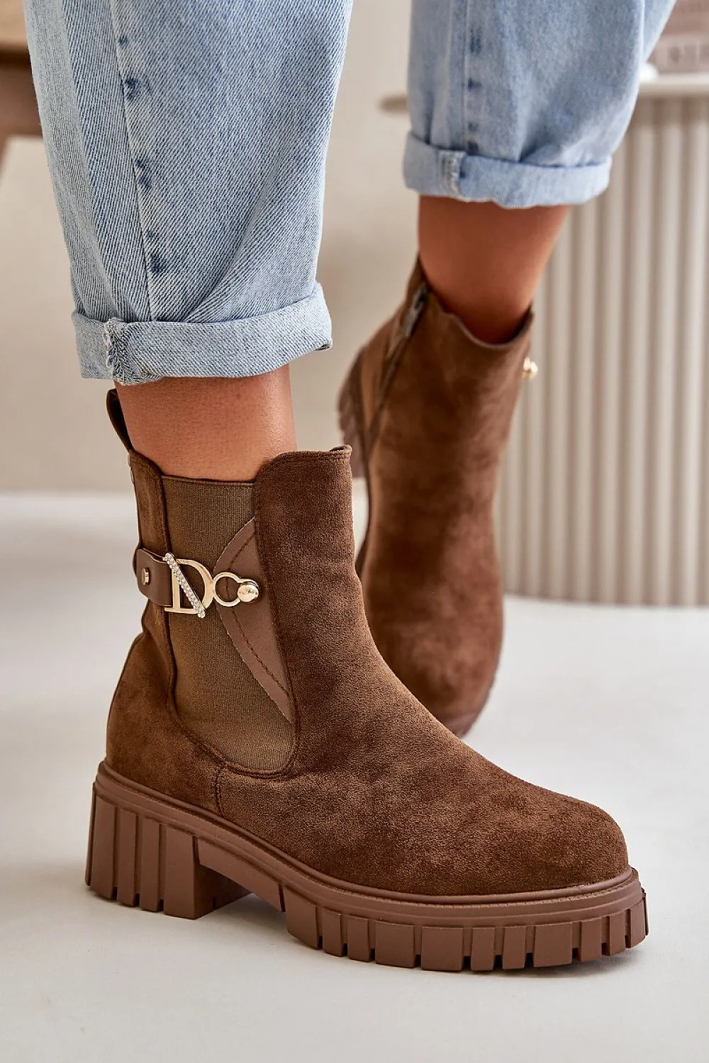 TEEK - Brown Platform Side Link Accent Boots