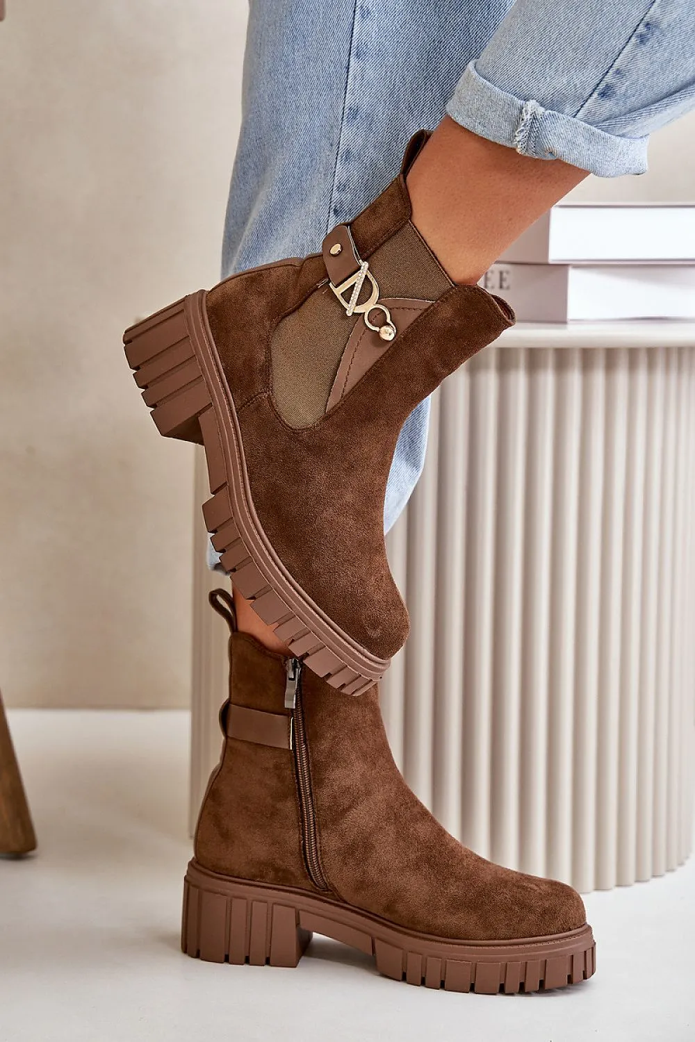 TEEK - Brown Platform Side Link Accent Boots