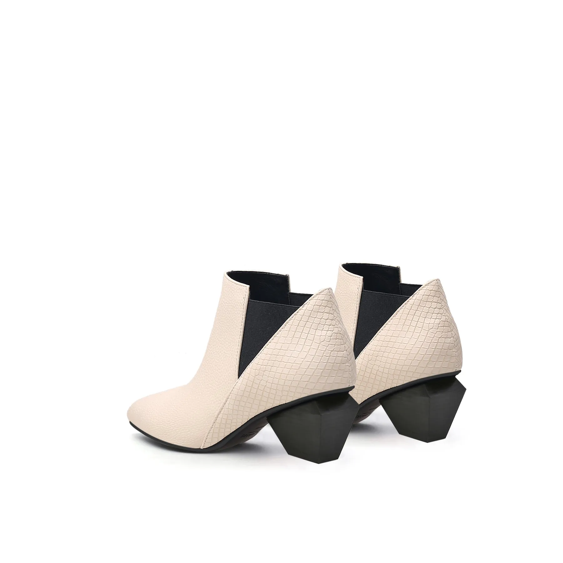 Twist Block Leather Paneled Ankle Boots