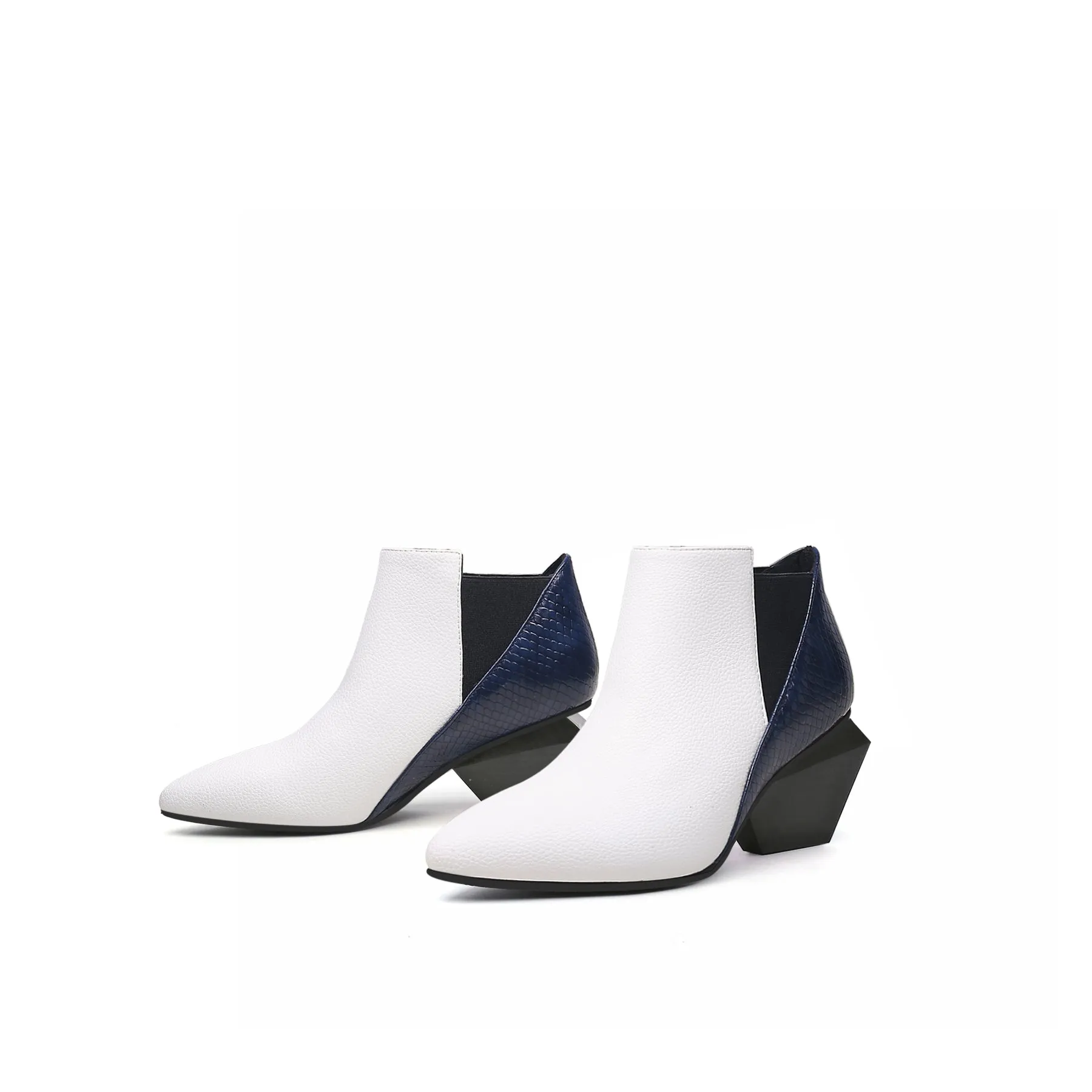 Twist Block Leather Paneled Ankle Boots