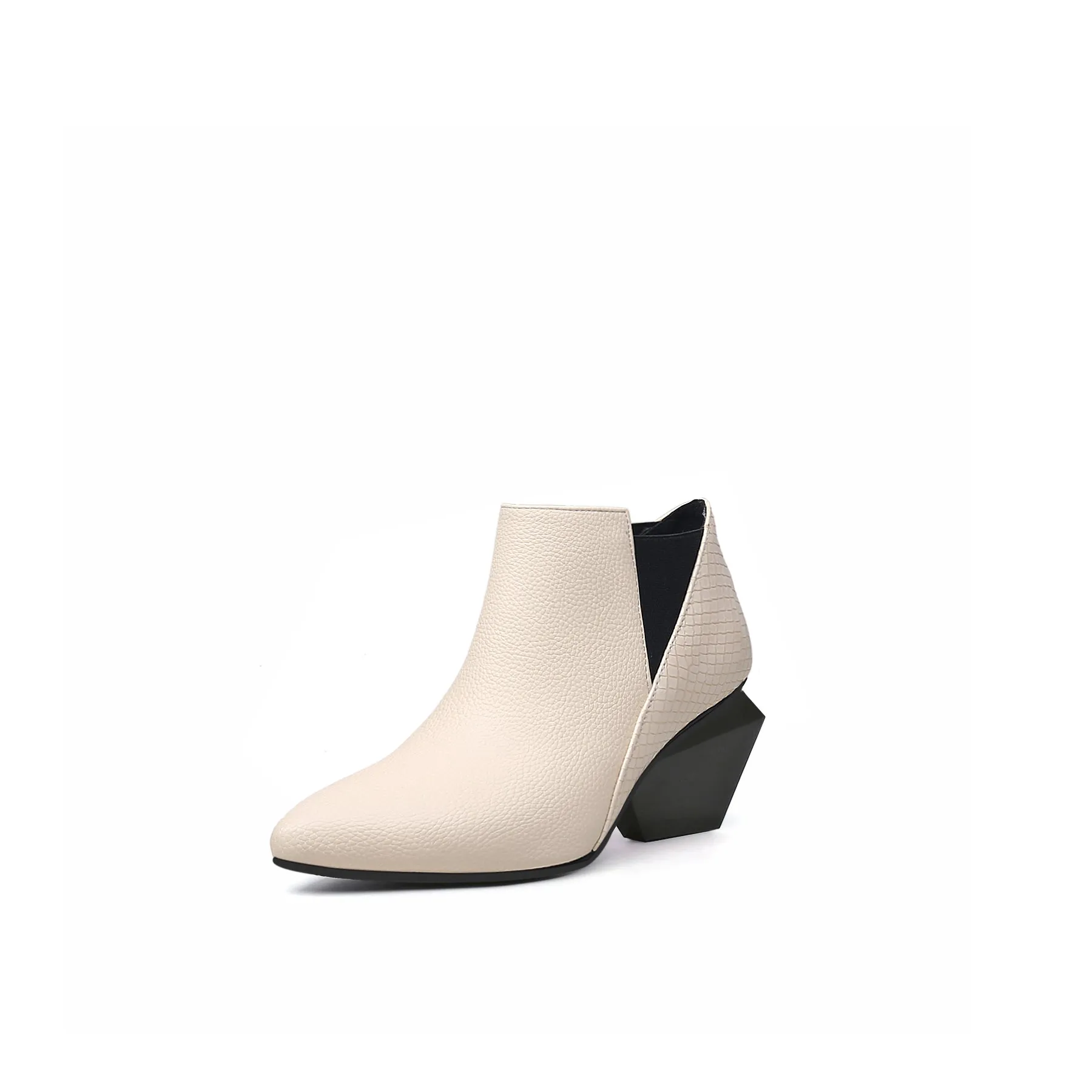 Twist Block Leather Paneled Ankle Boots