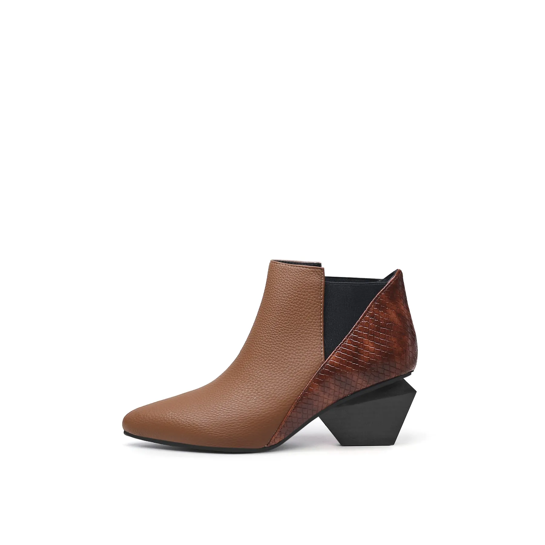 Twist Block Leather Paneled Ankle Boots