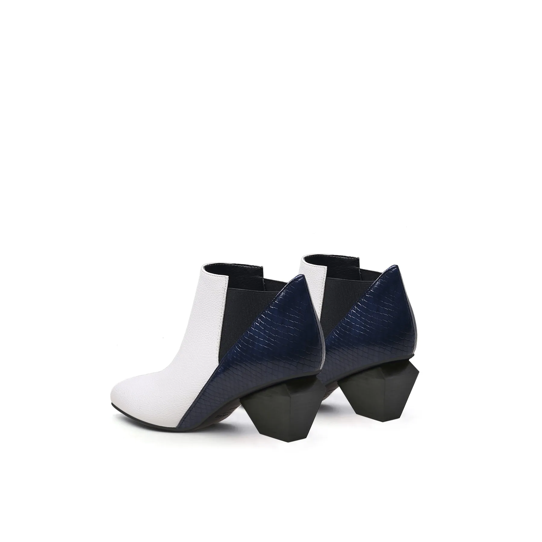 Twist Block Leather Paneled Ankle Boots