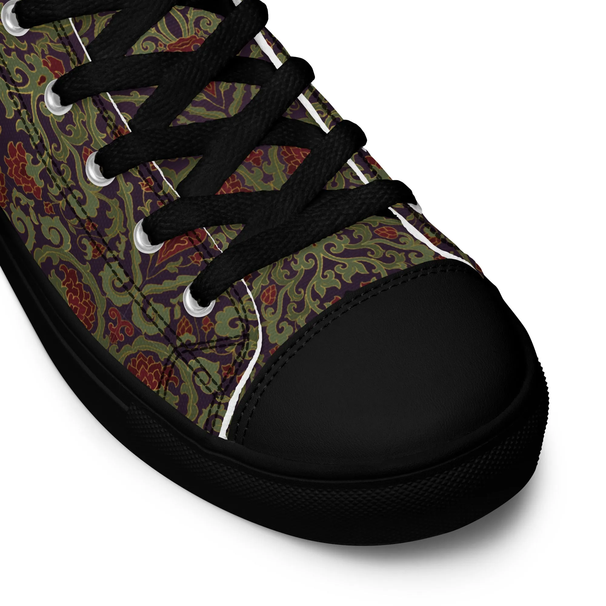 Stylish Unisex High-Top Canvas Sneakers in Dark Ornament Design