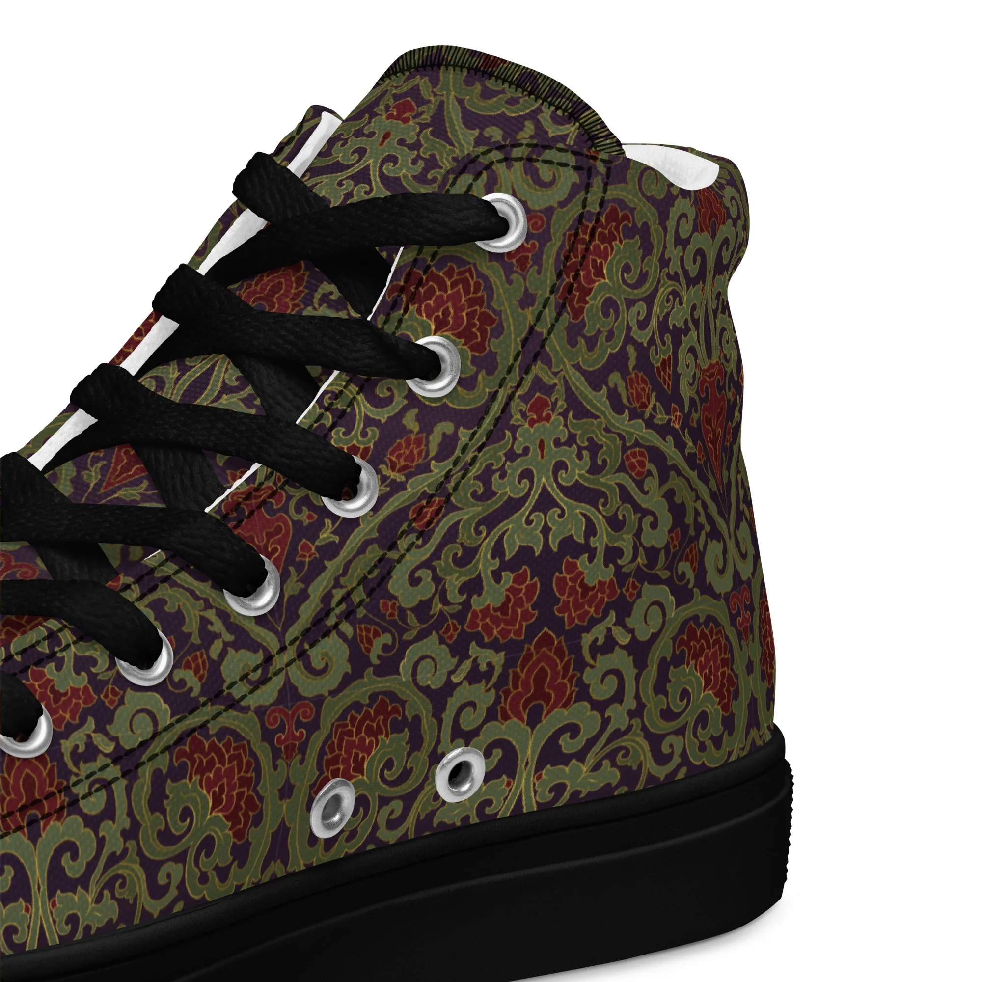 Stylish Unisex High-Top Canvas Sneakers in Dark Ornament Design